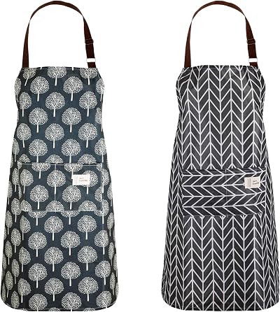 YuZhou 2Pcs PVC Apron Women Waterproof Wipeable Kitchen Apron with Pocket