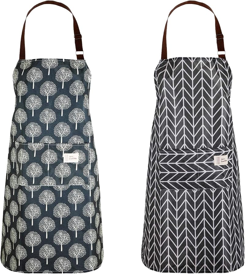 YuZhou 2Pcs PVC Apron Women Waterproof Wipeable Kitchen Apron with Pocket