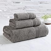 Superior Egyptian Cotton 3-Piece Towel Set, Assorted Towels for Home Bathroom, Master, Guest Bath, Decor Essentials, Includes 1 Bath, 1 Hand, 1 Face Towel/Washcloth, Quick Dry, Absorbent, Charcoal
