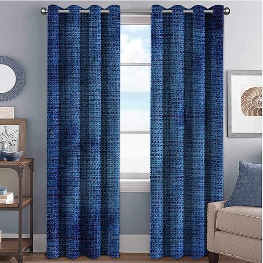 Navy Blue Wearresistant color curtain Abstract Burlap Design 2 panel