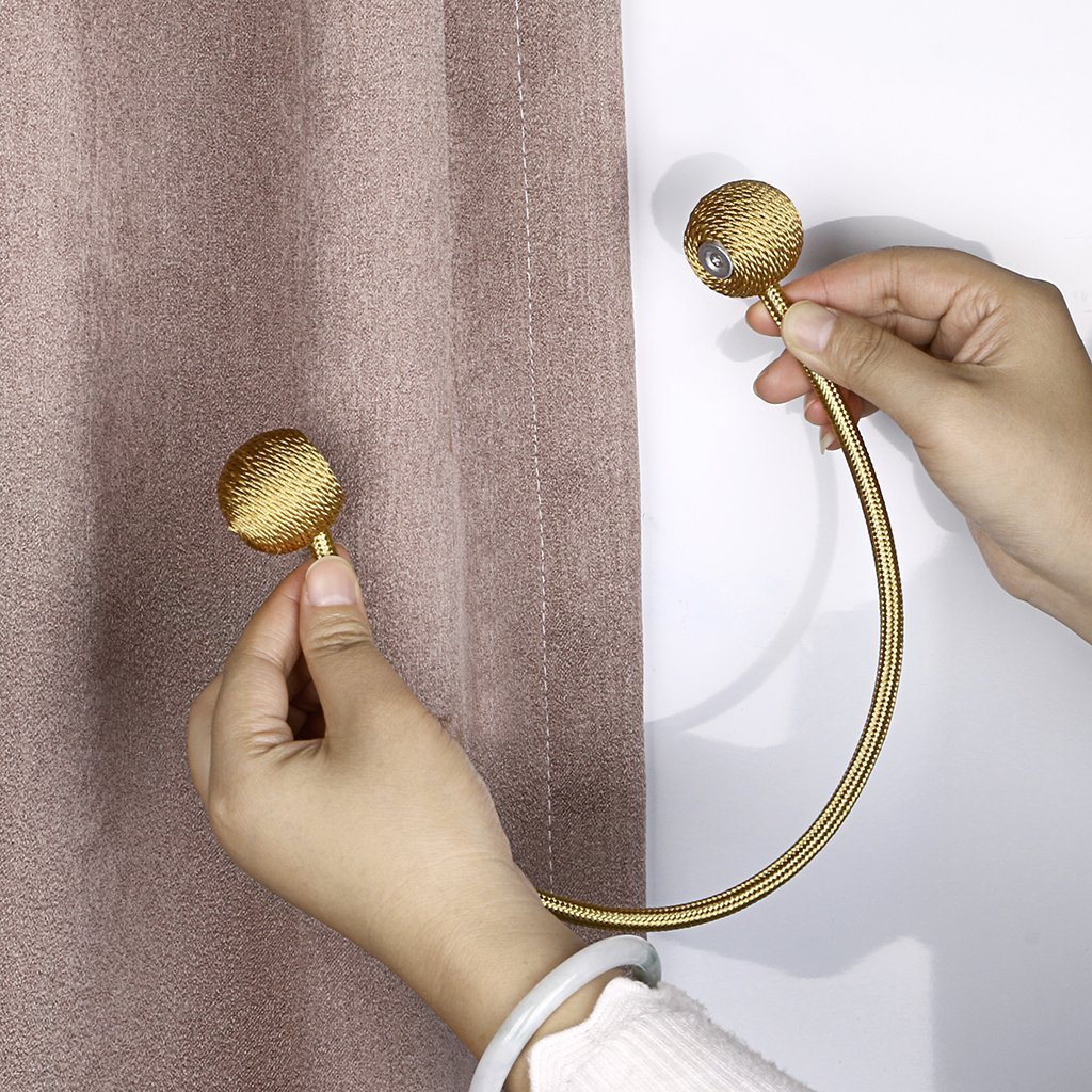 ZCINT 4 Pack Drape tiebacks Rope-European Strong Magnetic Holdbacks for Home Curtains/Window Decor(gold)