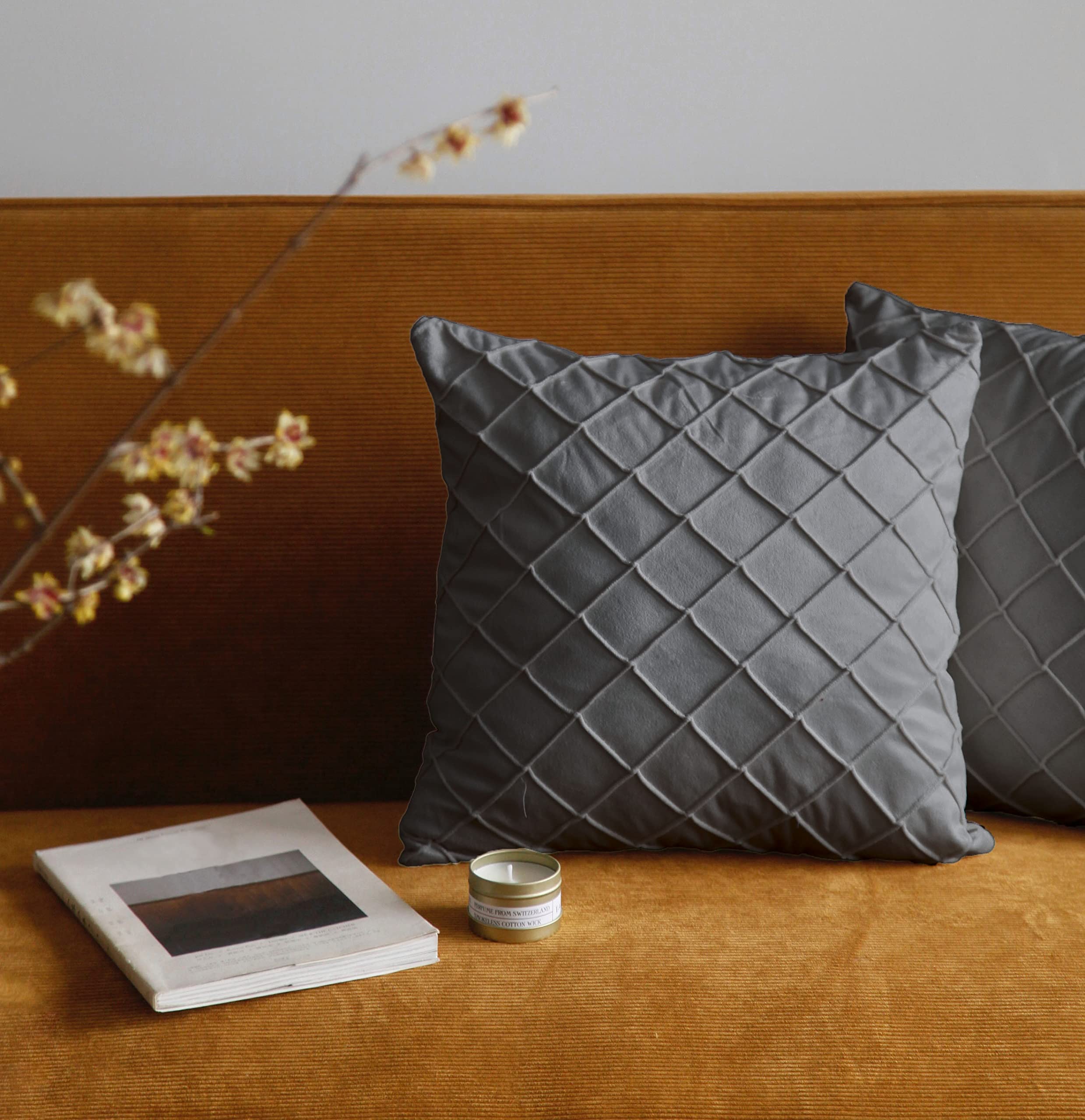 Pagnanno. Set of 2 Soft Velvet Cushion Covers 45x45cm(18x18 Inches) Squares Throw Pillowcases Cushion Covers for Chairs,living room,bedroom with Invisible Zipper (18"x18" (Pack of 2), Grey)