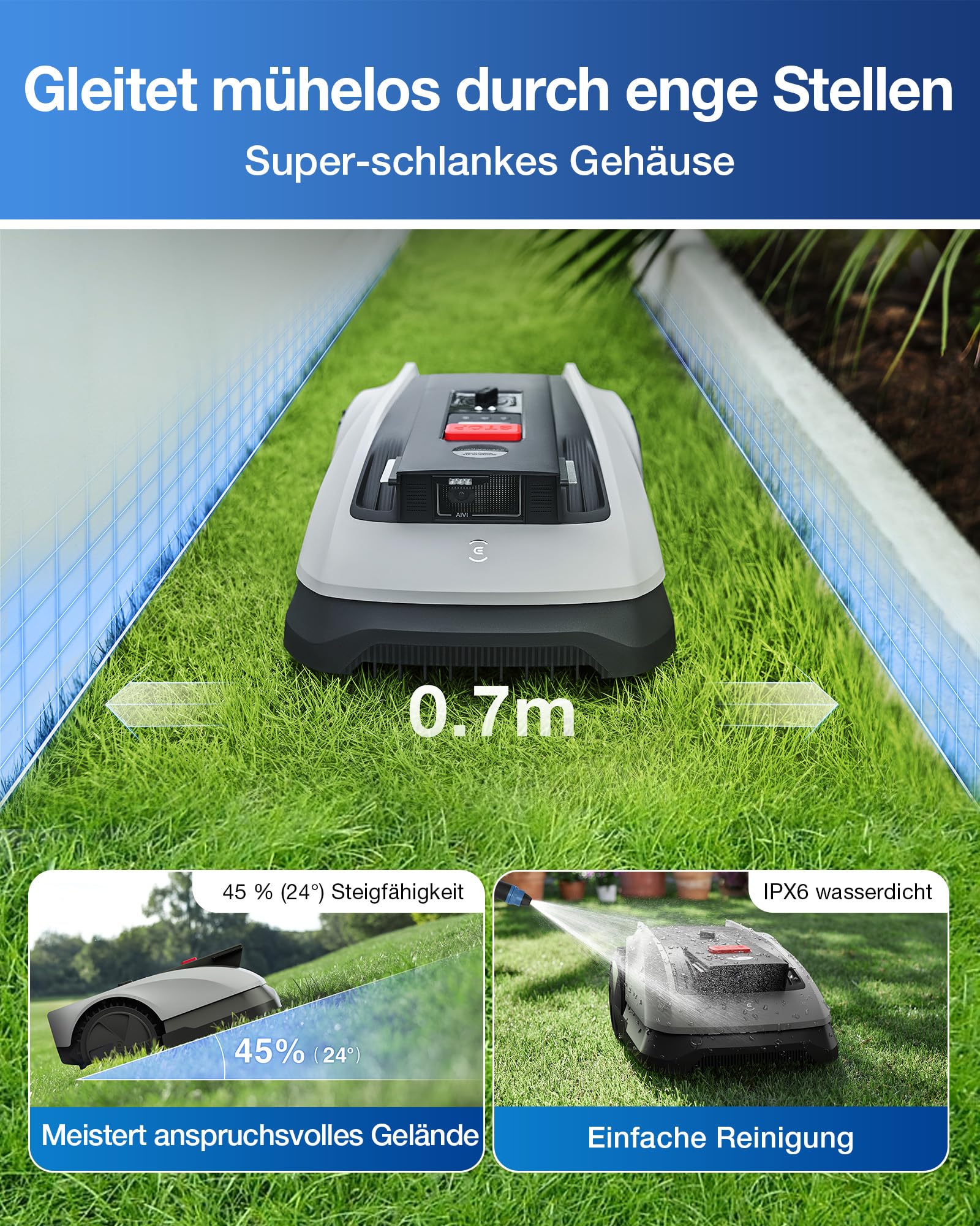 ECOVACS Goat O600 RTK Care Kit Mähroboter Ohne Begrenzungskabel, 600 m², RTK+Vision-Navigation, Rasenmähroboter, KI-Hindernisvermeidung, App Steuerung, Passiert 0,7 M Schmale Stellen 7
