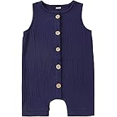 MICHLEY Baby Sleeveless Summer Romper Infant Toddler Cotton Outfits Unisex Boys Girls Jumpsuit 0-24 Months
