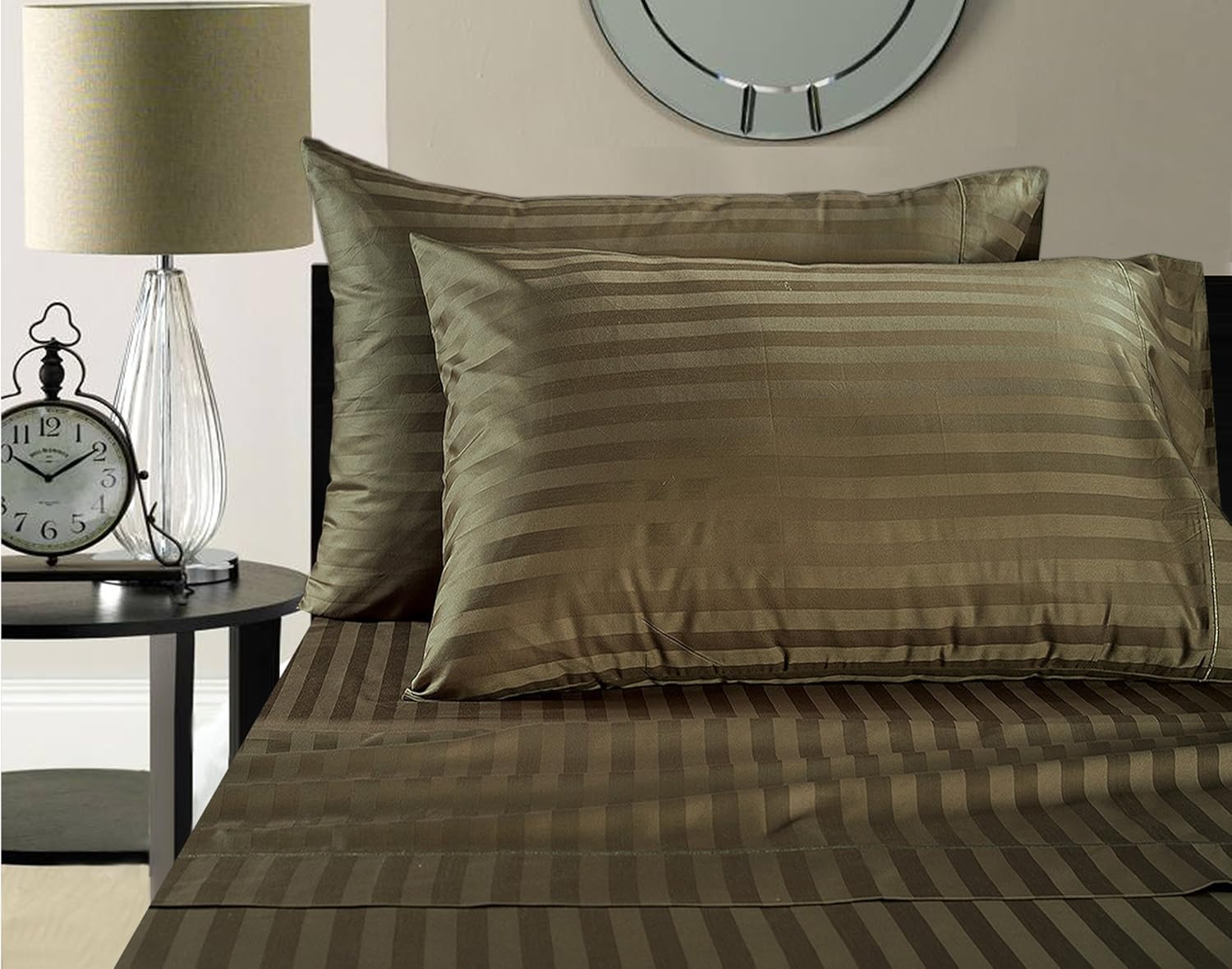 White Addy Home Fashions 500 Thread Count Luxury Egyptian Cotton Sateen Damask Stripe Sheet Set Queen Sheet Pillowcase Sets
