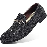 COSIDRAM Men's Glitter Dress Shoes Metallic Sequins Tuxedo Luxury Gold Buckle Loafers Slip-on Wedding Party Shoes