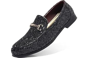 COSIDRAM Men's Glitter Dress Shoes Metallic Sequins Tuxedo Luxury Gold Buckle Loafers Slip-on Wedding Party Shoes