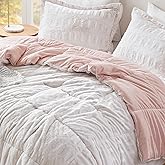 Madison Park Soft Plush Comforter Long Faux Fur Design, Mid Century, Modern All Season Down Alternative Bedding Set with Matching Sham, Full/Queen, Gia, Blush/White 3 Piece