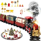 Electric Train Set with Smoke, Lights &amp; Sound, Christmas Tree Train Toy with Locomotive, Gifts for Boys Girls Ages 3‑8