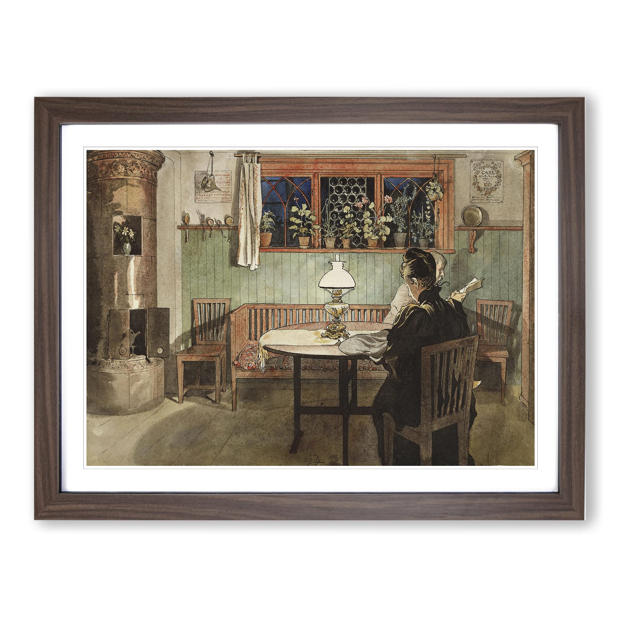 When The Children Have Gone To Bed By Carl Larsson Classic Painting Framed Wall Art Print, Ready to Hang Picture for Living Room Bedroom Home Office Décor, Walnut A3 (46 x 34 cm)