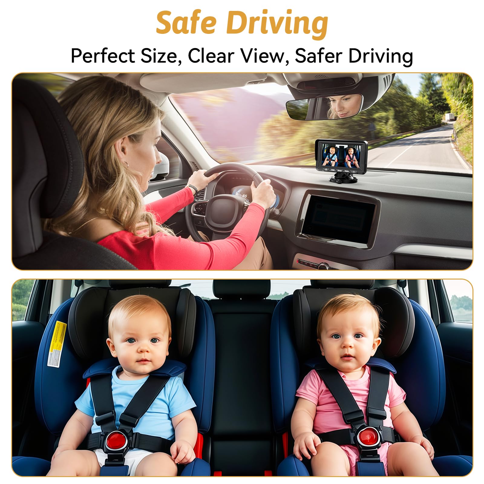 Wkzay Baby Car Camera for Backseat – HD 1080P, 150° Wide Angle, Night Vision, Easy Installation, Adjustable LED Light, 4.3” LCD Display, Anti-Glare
