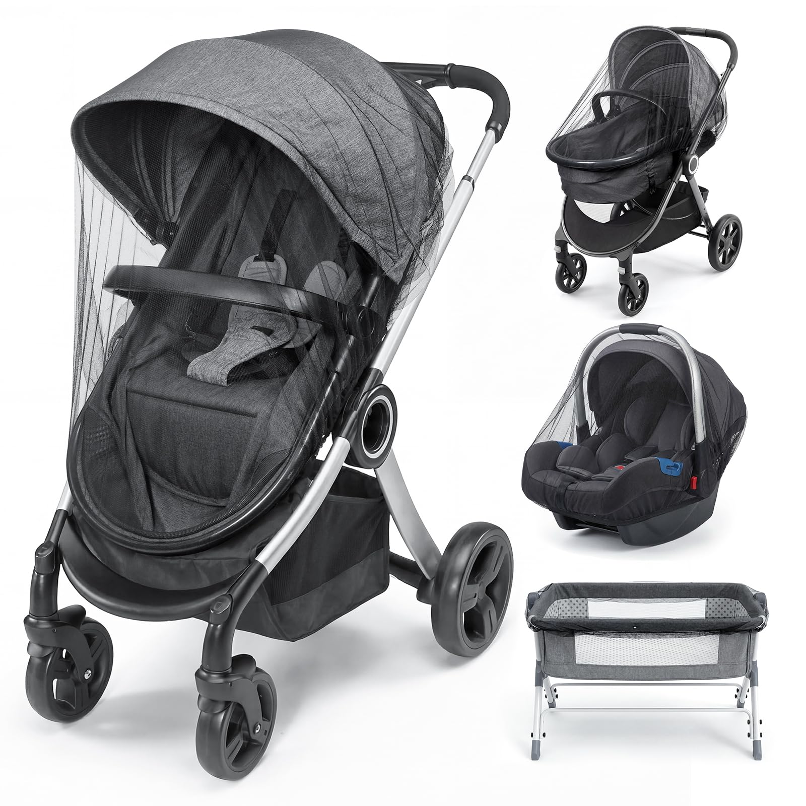 2 Stück Insektenschutz Kinderwagen, Universal Moskitonetz Kinderwagen mit Elastischem Rand, Reißfestes, Gegen Fremde, Atmungsaktiv & Stabil, Kinderwagen Zubehör, Einfache Befestigung & Verstau,Schwarz