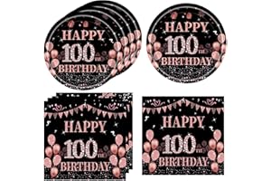 KHAIVI 40PCS 100th Birthday Decorations for Women Vintage 1924 Disposable Paper Plates and Napkins Party Supplies for Girls Women