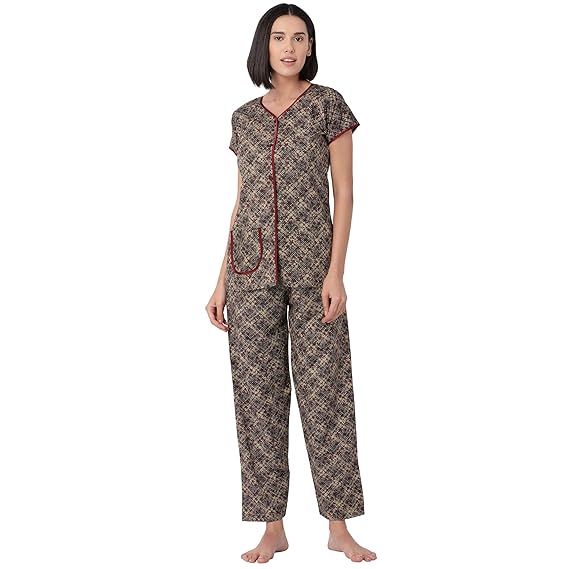 Minelli Women's Cotton Fabric Front Button Open Night Dress