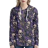 Irisjudy Womens Zip-up Hoodie with Kanga Pocket(XS-5XL),Cactus,Sunflowers,Butterfly Long Sleeve Sport Shirts Shell Jackets