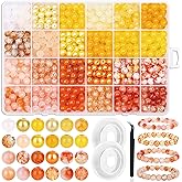 PAXCOO 720pcs 8mm Glass Beads for Jewelry - 24 Color Loose Beads for Bracelets, Earrings, Necklaces - Jewelry Making Supplies, Orange and Yellow