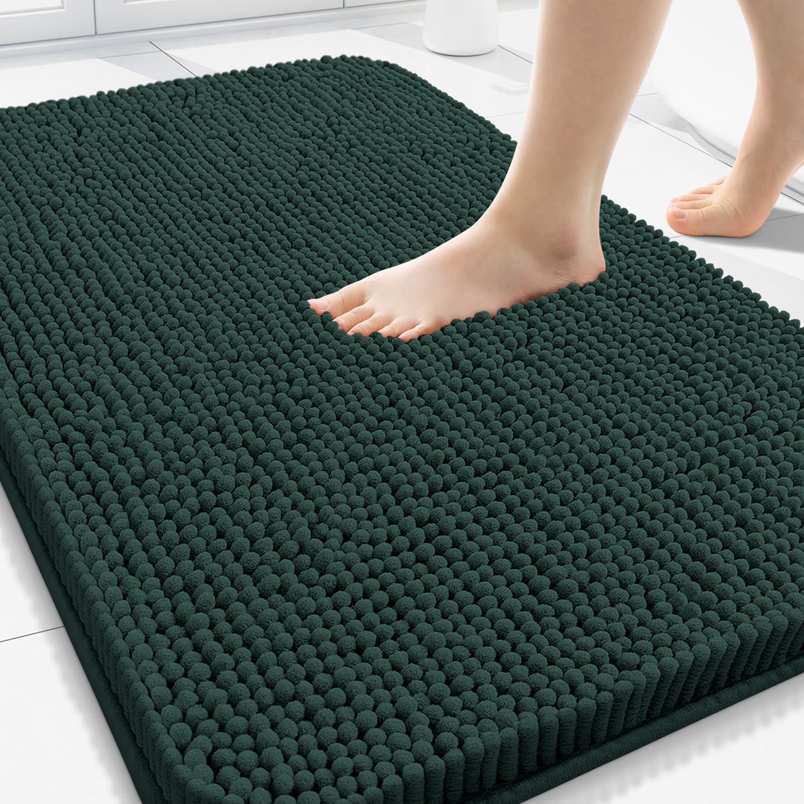 Arotive Bathroom Rugs 34x21, Extra Soft Absorbent Shaggy Chenille Bath Rugs, Machine Washable Rubber Backing Non-Slip Bath Mats for Bathroom Floor Tub and Shower, Home Decor Accessories,Blackish Green Image