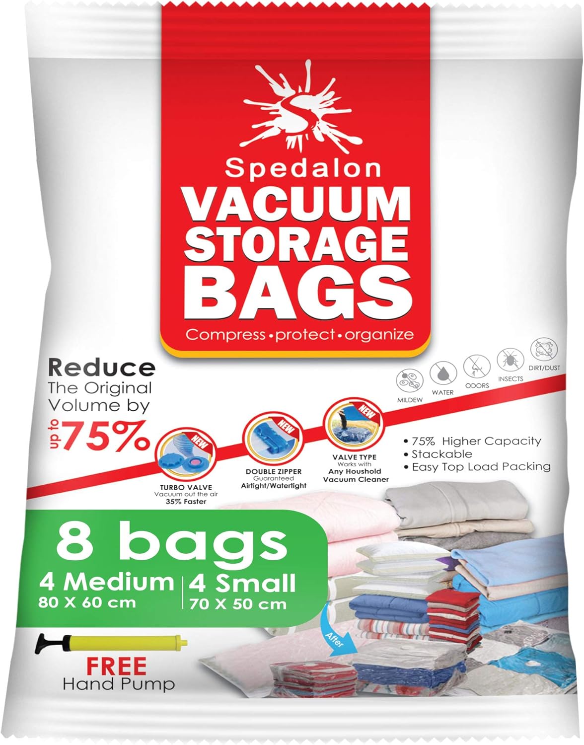 Vacuum Storage Bag Pack of 8 (4 Medium + 4 Small) Perfect Clothes