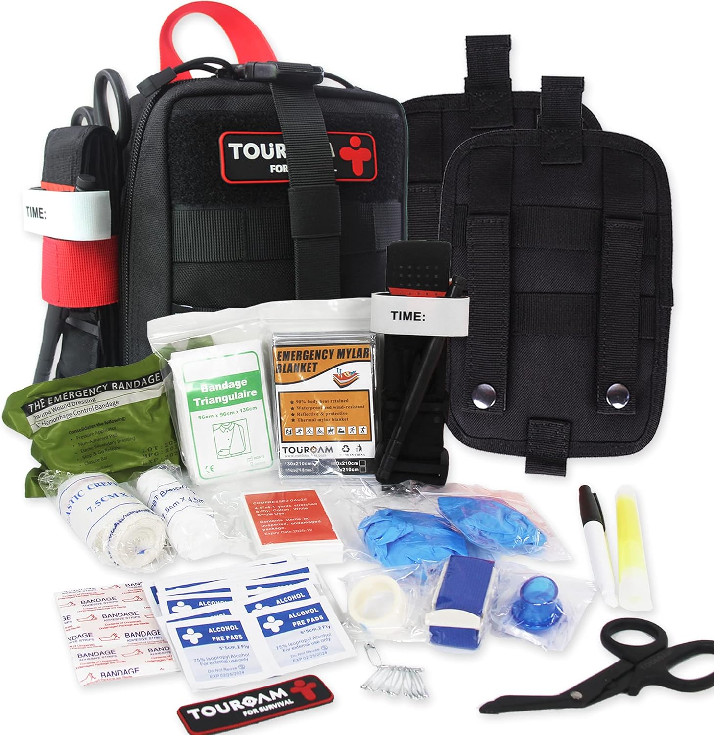 TOUROAM IFAK Med Trauma Kit, Molle Tactical Emergency First Aid Kit Survival Military, Rip-Away Field Dressing Kit with Tourniquet for Camping Hiking Bug Out : Sports & Outdoors