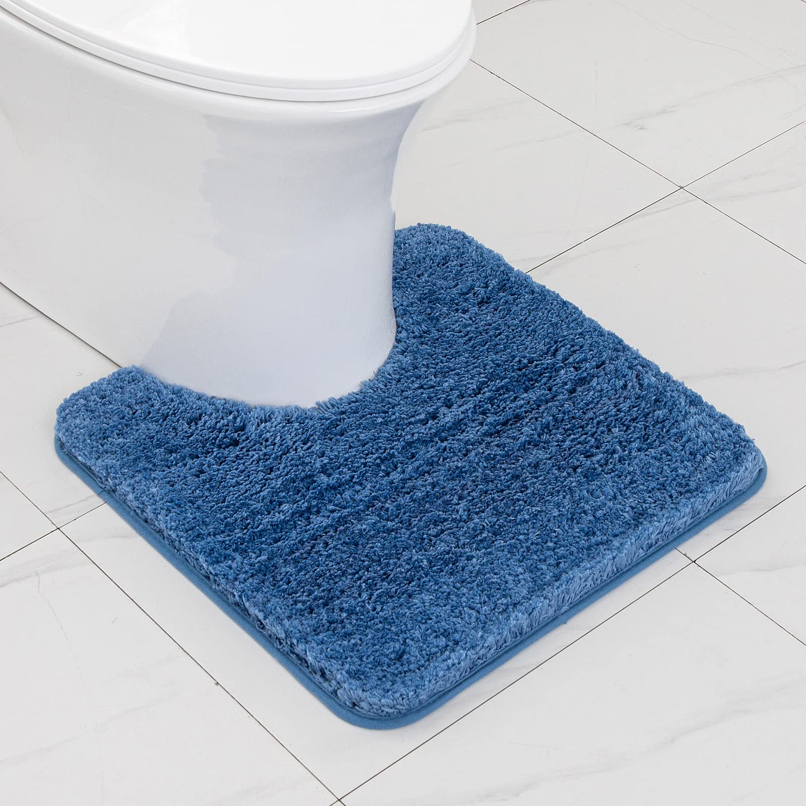 MIULEE U Shape Bath Mat Super Absorbent WC Toilet Rug Non Slip Mat Super Soft Floor Mat Washable Rugs Cozy and Shaggy Rug Carpet for Bathroom Blue 1 Piece 50 x 50 cm 20x20 Inch