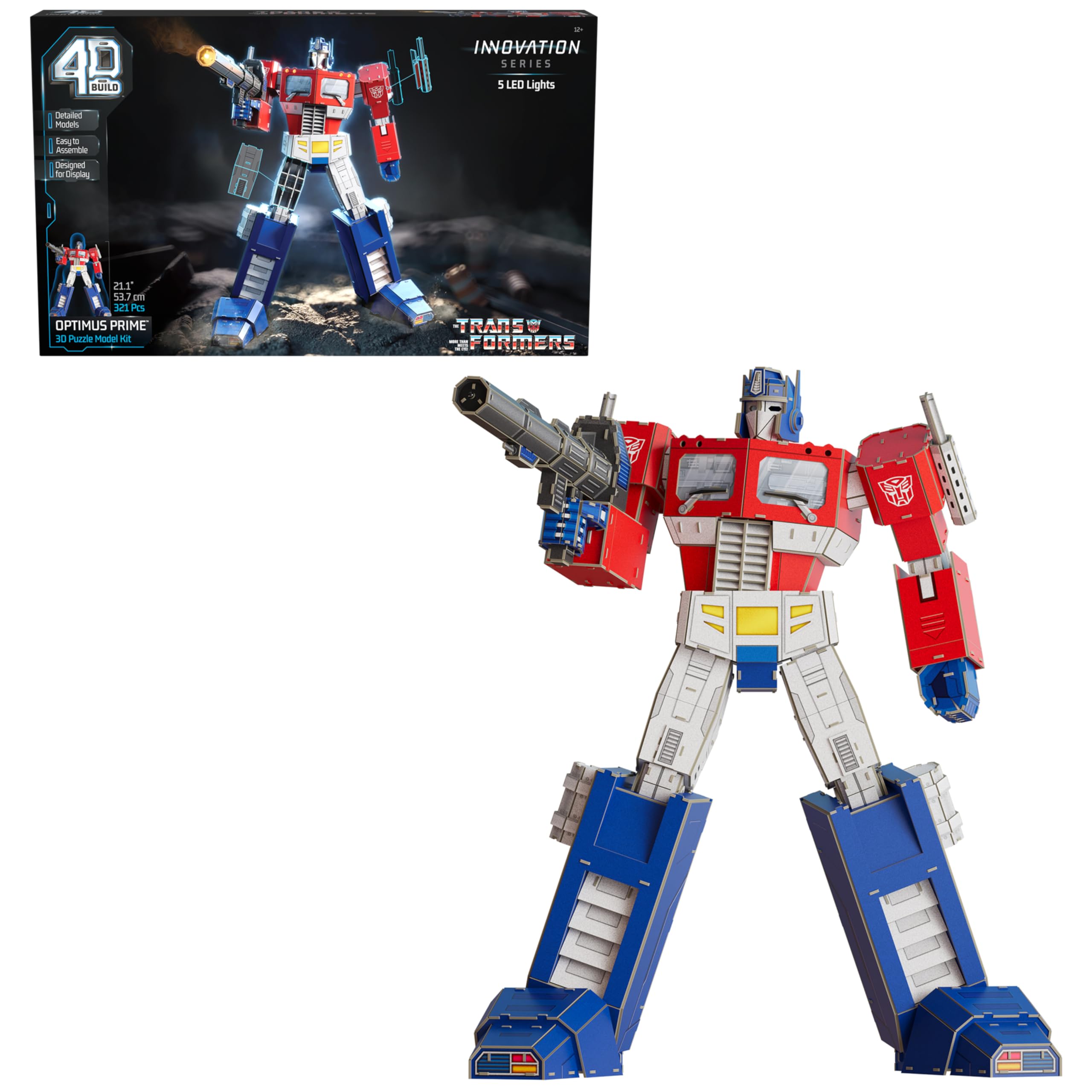 Photo 1 of 4D Build, Transformers Optimus Prime 3D Model Kit with LED Lights, Transformers Collectibles & Desk Décor, Adult Building Toys, 3D Puzzles for Adults & Teens, 321 Pieces, for Ages 12 & Up
