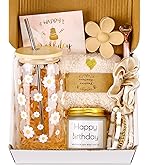 DHQH Birthday Gifts for Teen, Cute Inspirational Gift Daisy Presents Set Ideas for Sister Daughter Friends, Happy Birthday Gift Basket with Ice Glass Cup for Her (Beige)