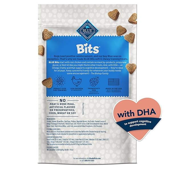 BLUE BUFFALO BITS SOFT DOG TREATS FOR TRAINING, MADE WITH NATURAL INGREDIENTS & ENHANCED WITH DHA, CHICKEN RECIPE, 4-OZ BAG