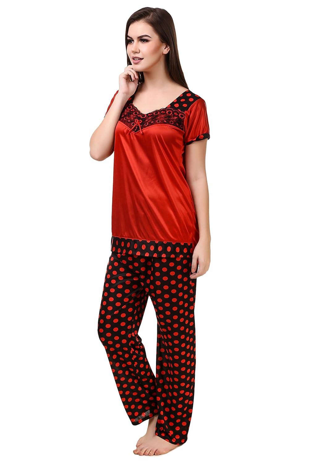 masha women's satin printed night suit