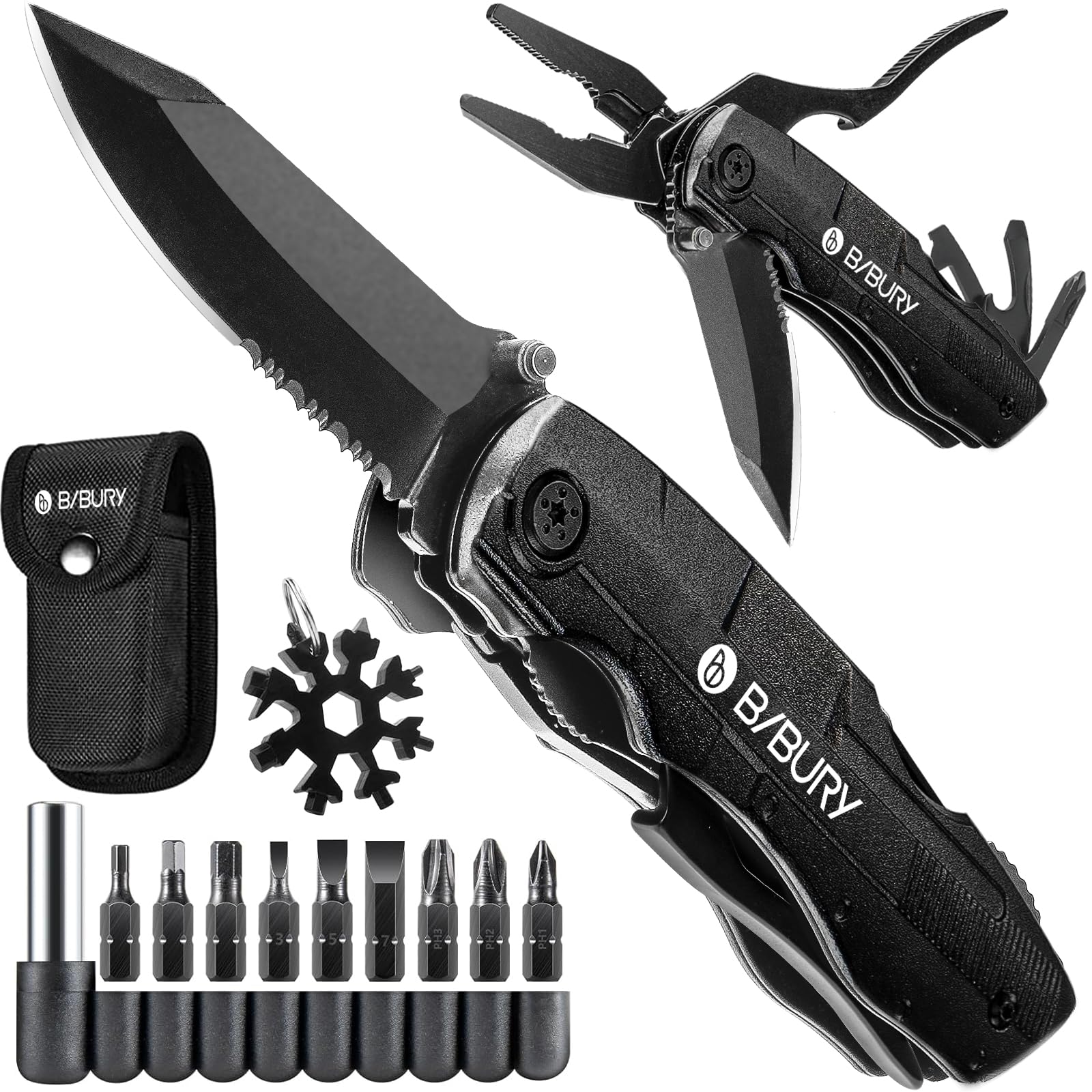 BIBURY Vatertagsgeschenk für Papa, Multitool Taschenmesser, Geschenke für Männer, Camping Zubehör, Geburtstagsgeschenk Gadgets für Männer, Klappmesser, Messer Outdoor, Männergeschenke für Papa