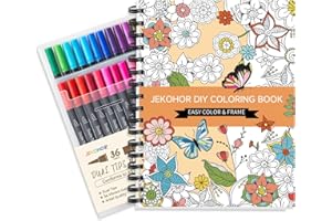 Jekohor Adult Coloring Book Set,Spiral Bound Coloring Book for Adults Relaxation with 36 Colors Markers, Anxiety Relief Gifts with 30 Patterns Included Mandala Animal Flowers