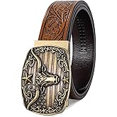 SANSTHS Western Cowboy Ratchet Belts for Men Women Leather Cowboy Belt with Automatic Western Buckle for Christmas Gifts