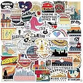 Nashville Tennessee Stickers 50Pcs Waterproof Vinyl Nashville Music City Decals for Water Bottles Laptop Luggage Cup Computer Mobile Phone Skateboard Guitar Helmet Snowboard Décor