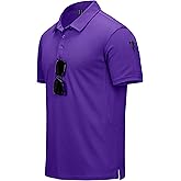 CRYSULLY Mens Polo Shirts Short Sleeve Quick Dry Performance Tactical Collared Shirts Pique Jersey Golf Shirt