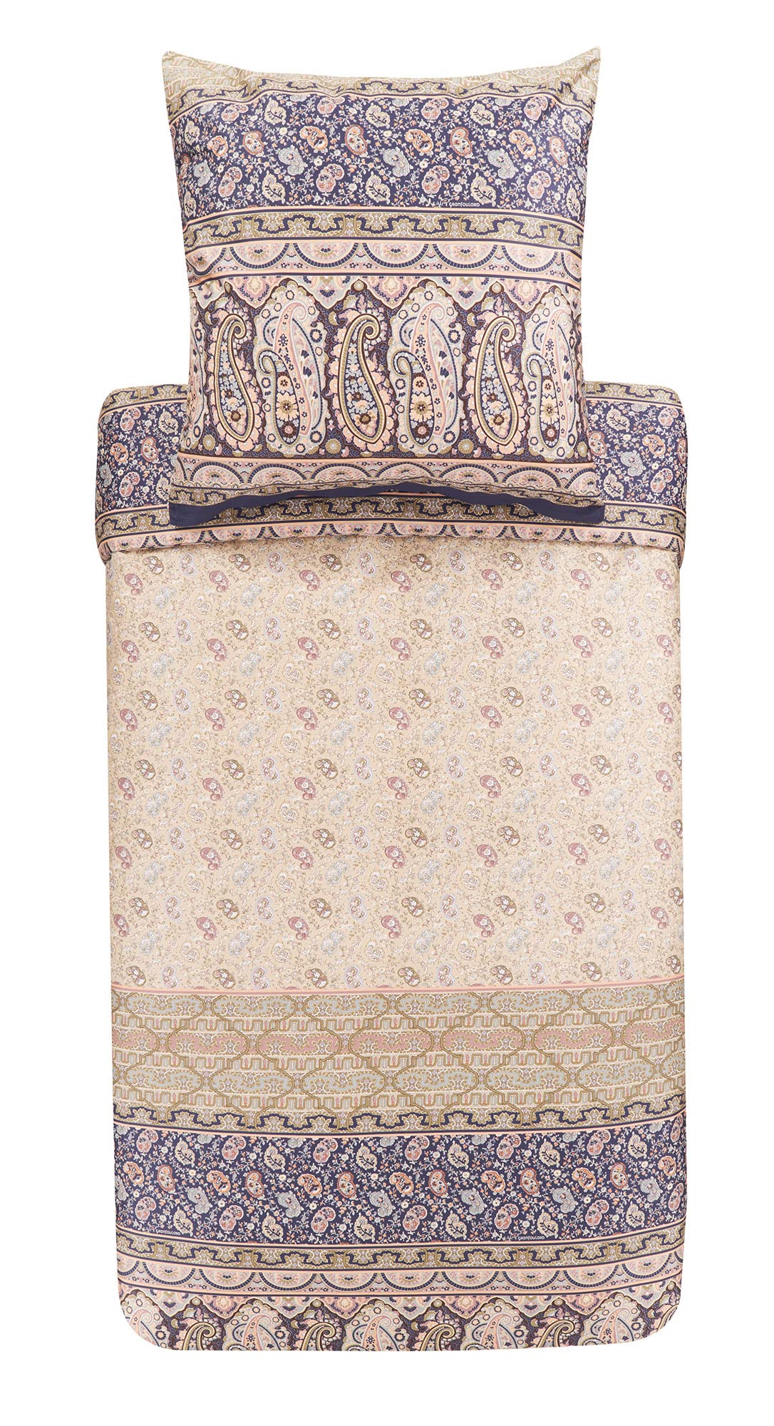 Bassetti Imperia 41 9323473 Bed Linen Set Cotton Mako Satin in Beige 2-Piece with Zip Closure 200 x 200 cm / 80 x 80 cm