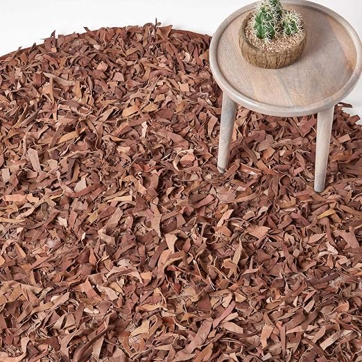 Homescapes Runder Lederteppich Dallas 150cm Fransenteppich Aus