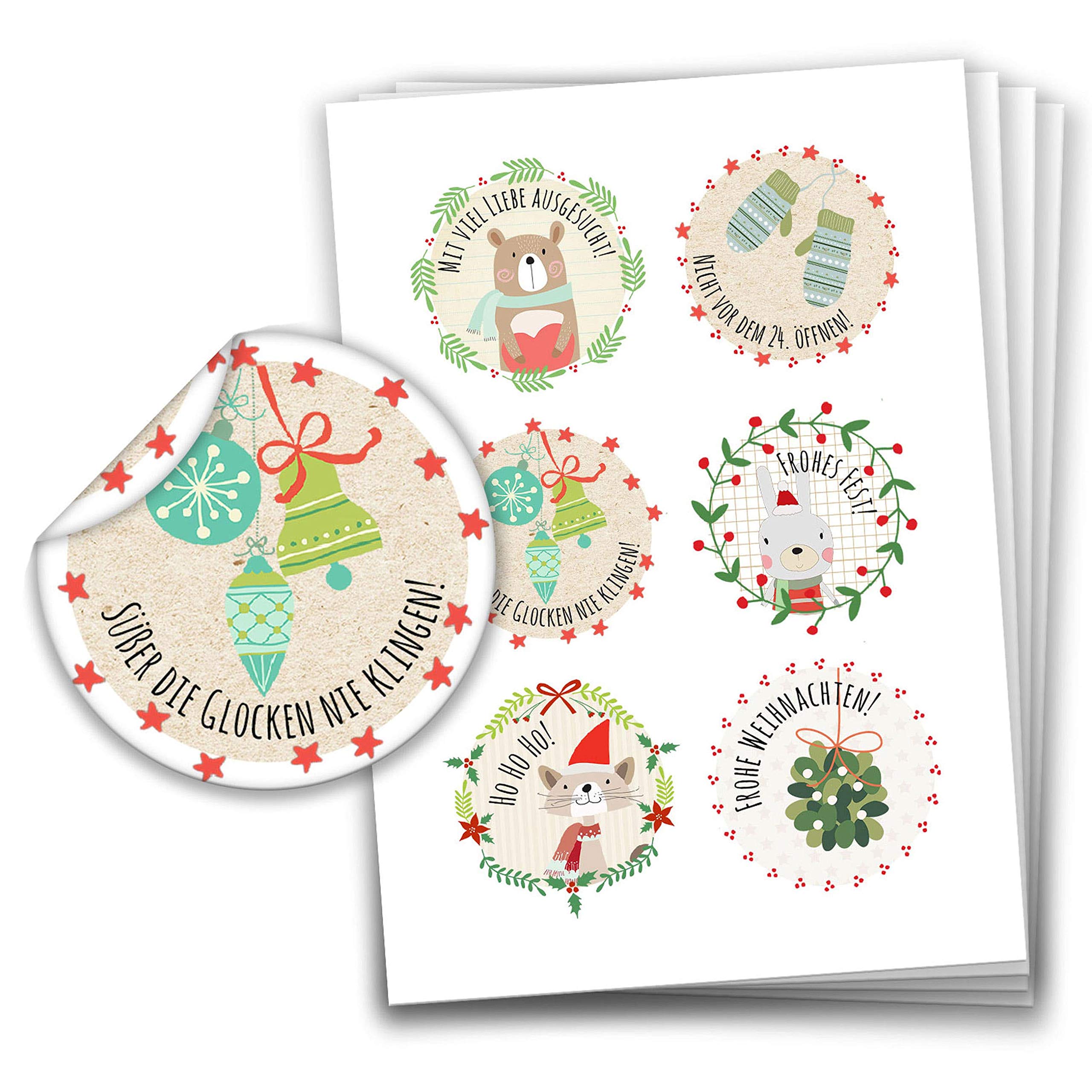 Papierdrachen 24 Christmas Stickers – Stickers with a lot of love selected on paper basis – 40 mm – ideal decoration for gifts for Christmas – Christmas decoration and Christmas post