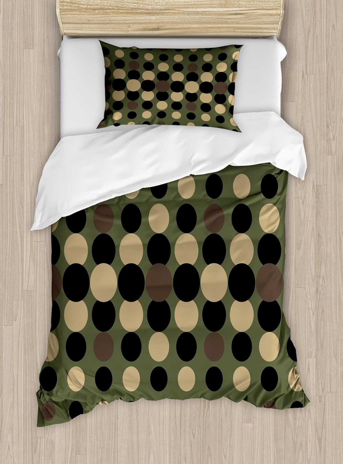 Ambesonne Olive Green Duvet Cover Set, Retro Style Pattern