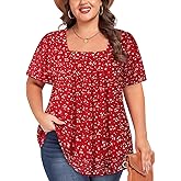 Siddhe Plus Size Chiffon Tops for Women Short Sleeve Square Neck Summer Dressy Blouses Loose Tunic