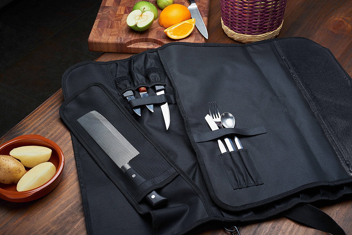 Chef Knife Roll Bag (16 Slots) Holds 12 Knives, 1 Meat Cleaver, And 3