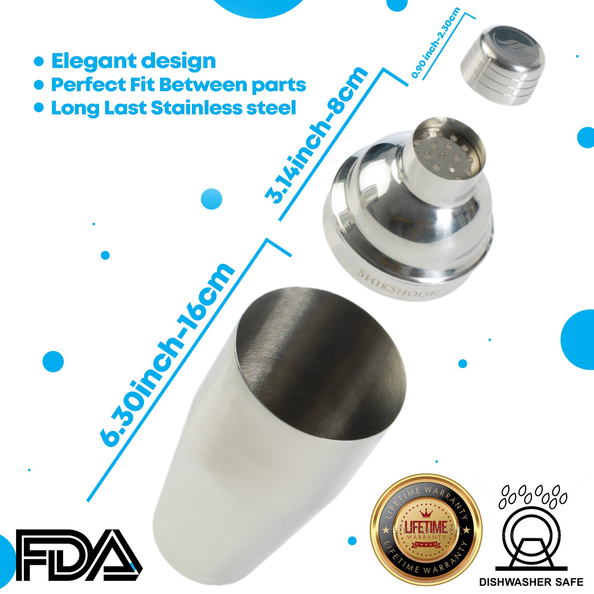 SHIKSHOOK Cocktail Shaker 25oz & Double Jigger 1oz \\ 2oz & 2 Liquor Pourers - Professional Bartender Kit in a Accessories Bag and E- Book: 150 Recipes - Martini Drink Mixer Barware Tools Supplies