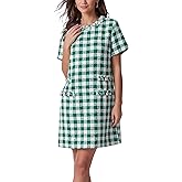 Ladyful Womens Tweed Jackie Dress Short Sleeve Elegant Crew Neck Business Party Vintage Button Bodycon Mini Jackie Dress