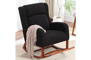 HCHAIRH Rocking Chair Nursery, Nursing Rocking Chairs for Mom Nursery, Comfy Wingback Glider Rocking Armchair with Foot Rest and Side Pocket for Nursery Living Room Bedroom, Walnut Black