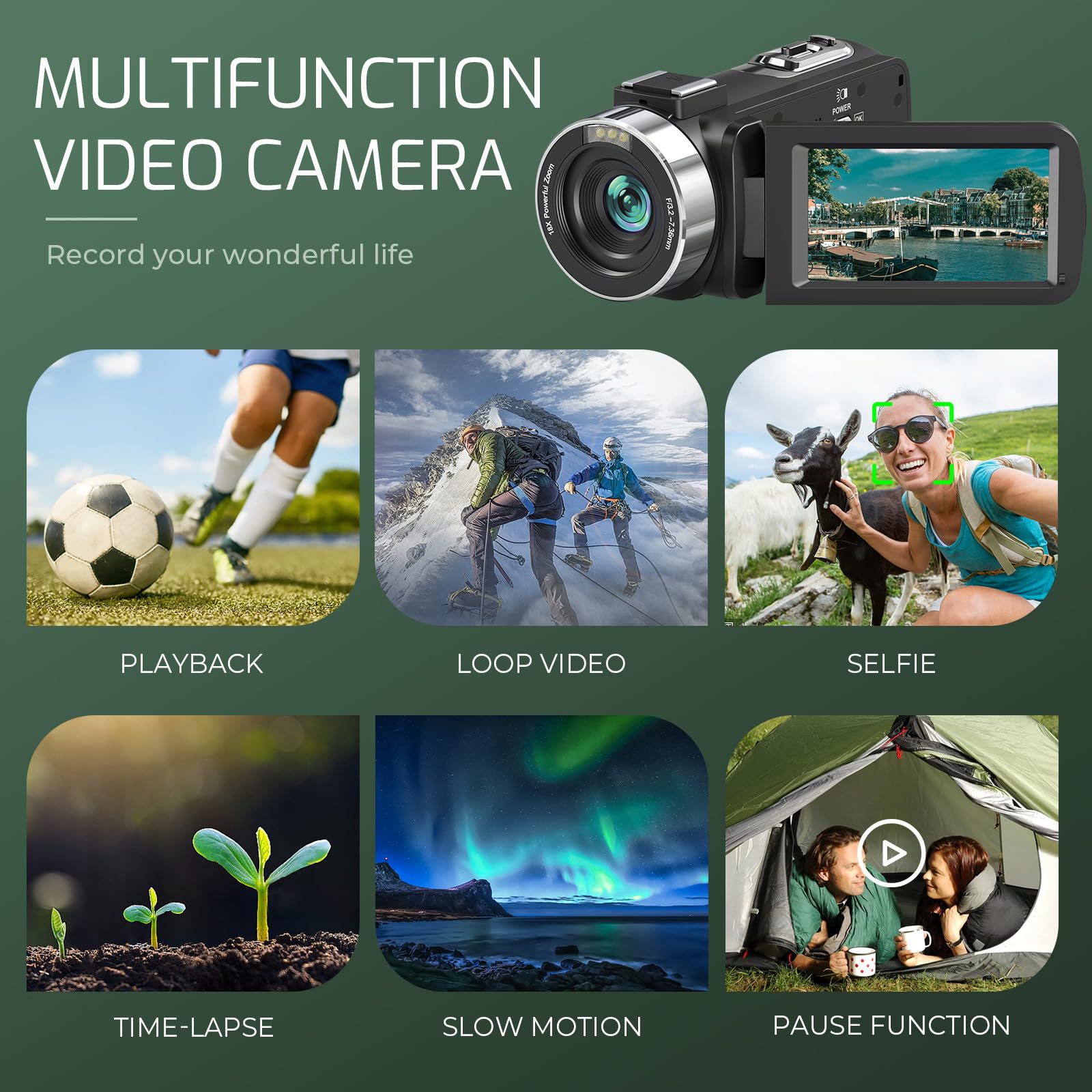 4K Video Camera Camcorder Ultra HD 80MP Vlogging Camera for YouTube 18X Digital Zoom 3.0