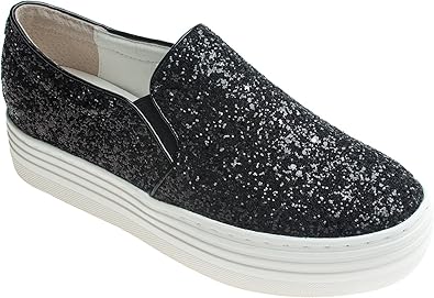 black sparkle slip on sneakers