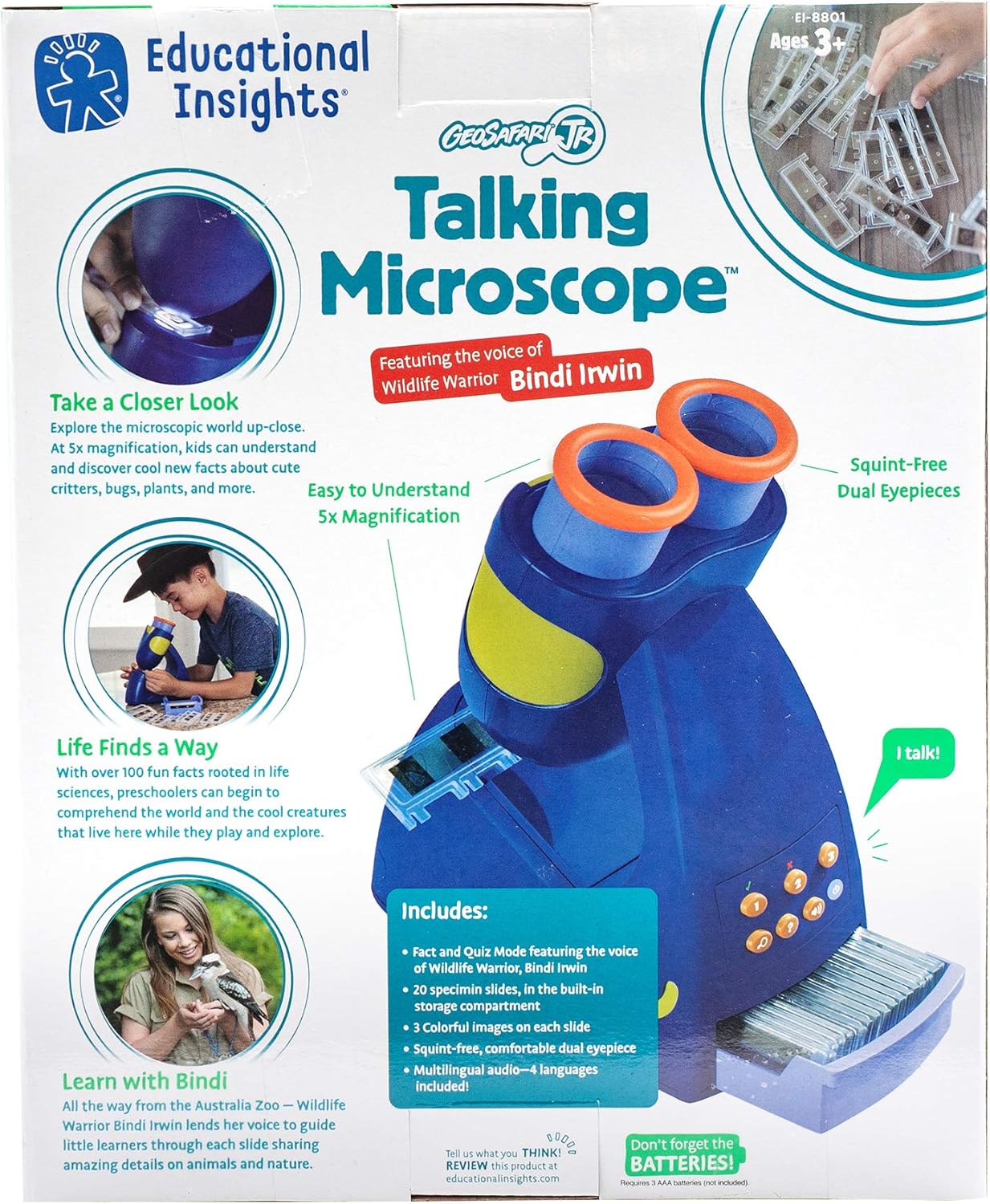 Educational Insights GeoSafari Jr. Talking Microscope, Featuring Bindi Irwin, Microscope for Kids, STEM & Science Toy, Interactive Learning, Ages 4+: Toys & Games