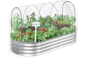 THE HOME CULT Raised Garden Bed with Greenhouse Frame and 3 Covers, 6x3x1 FT Garden Planting Box, Galvanized Metal Oval Tall Planter Box for Outdoor Gardening, Large Planting Space for Vegetables, Flowers