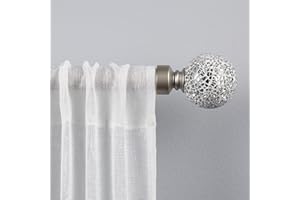 EXCLUSIVE HOME CURTAINS Exclusive Home White Mosaic 1" Curtain Rod and Coordinating Finial Set, Matte Silver, Adjustable 36"-72"