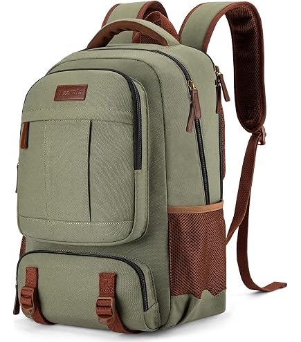 Canvas Laptop Backpack for Men Women,Durable Travel Work Business Rucksack Bookbags Fits 15.6 Inch Notebook & Laptops,College Backpacks Computer Bag Weekender Hiking Daypack(Green) : Electronics