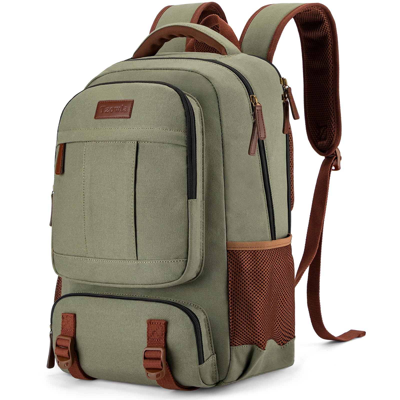 Tzowla Canvas Laptop Backpack Mens Womens,Vintage Travel Work Hiking Backpacks,School College Rucksack Fits 15.6 Inch Computer,Bookbag with USB Charging Port-Green