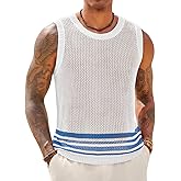 Runcati Mens Sleeveless Tank Tops Knitted Hollow Out Crochet T-Shirts Muscle Summer Beach Color Block Shirts